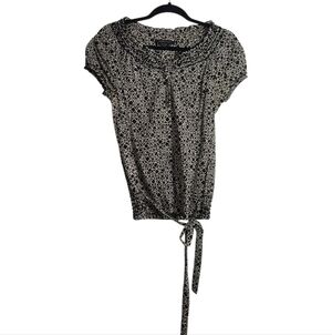 BCBGMAXAZRIA Pattern Black/ Cream Mod Diamond Square Peasant Top Size XXS